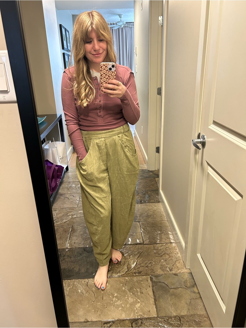 Free People Olive Green Wide-Leg Relaxed Trousers